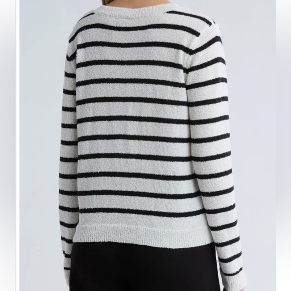 Bobeau Striped Black and White Button-Up Cardigan - Picture 2 of 4